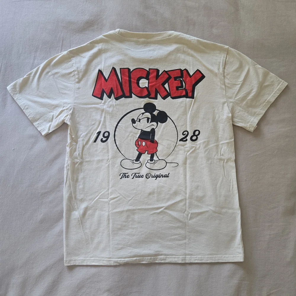Disney Embroidered Mickey Mouse  Cream T-Shirt, Medium